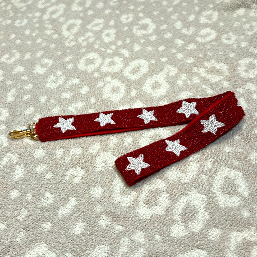 Crimson Red beaded purse strap with white stars